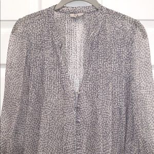 Joie Gray & Ivory Print Silk Sheer Blouse